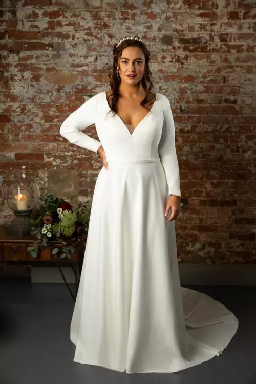 Ines TC W421 Long Sleeve Crepe Plus Size Wedding Dress True Curves